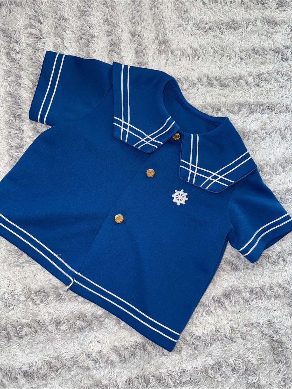 Vintage Navy Blue Sailor-Style Kids Top handmade no label
